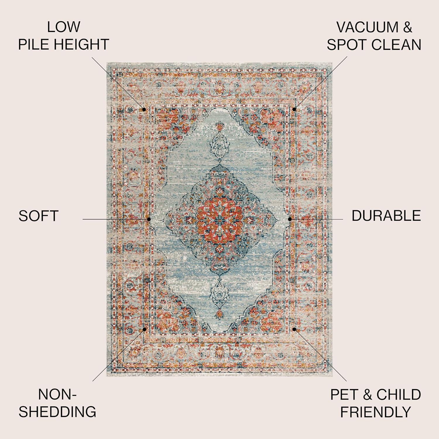 4'x6' Cadiz Vintage Medallion Area Rug, Coral/Turquoise - JONATHAN Y