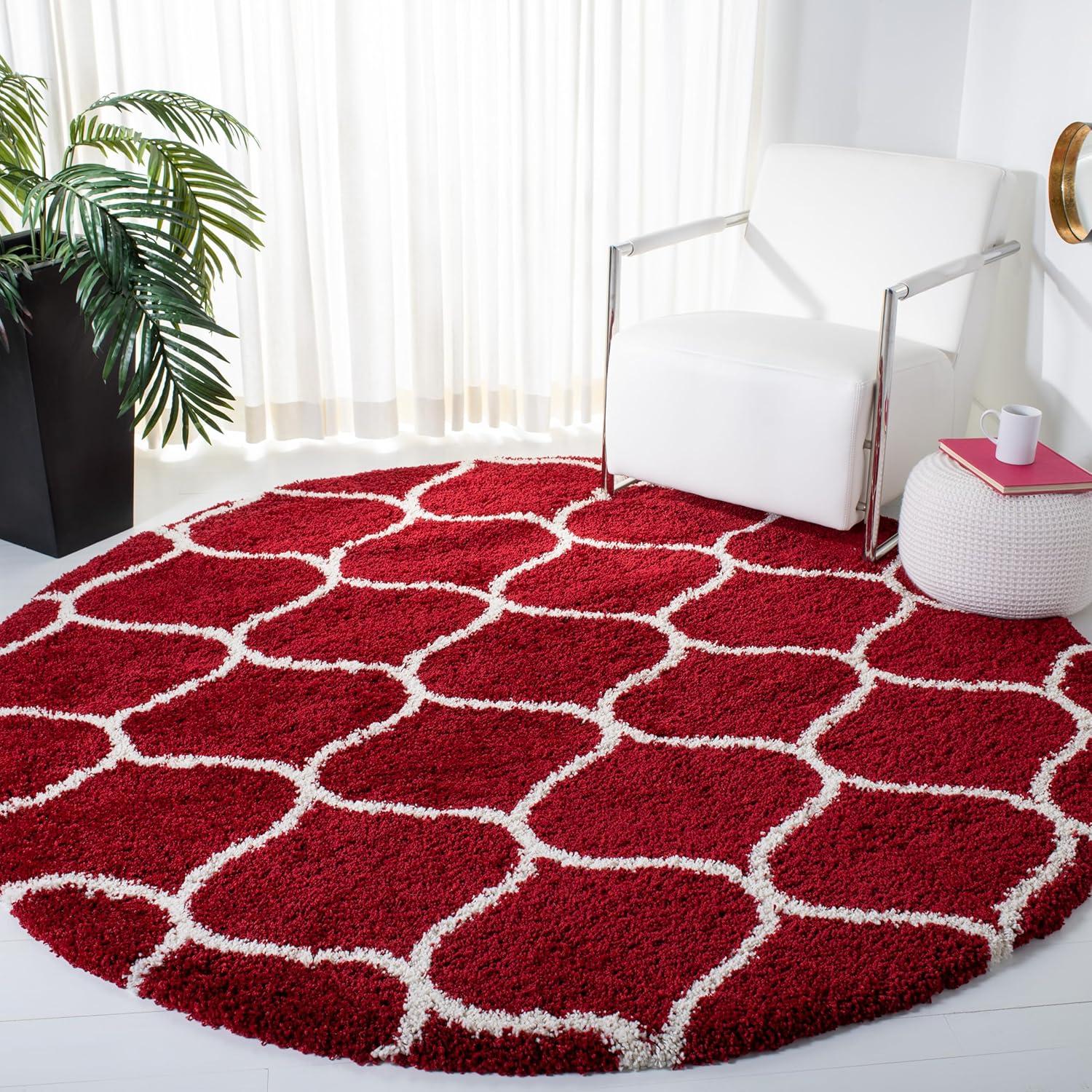 Hudson Shag SGH280 Power Loomed Indoor Area Rug - Red/Ivory - 7' Round - Safavieh