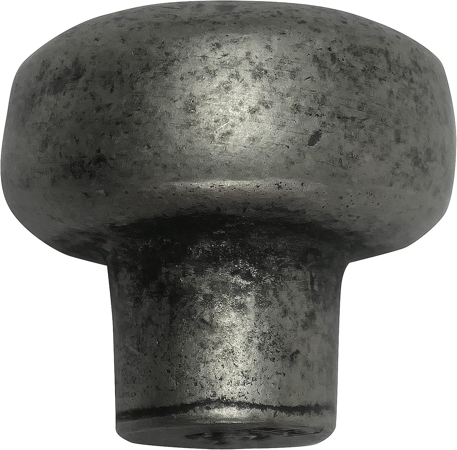 Distressed Pewter Round Metal Cabinet Knob with Mounting Hardware