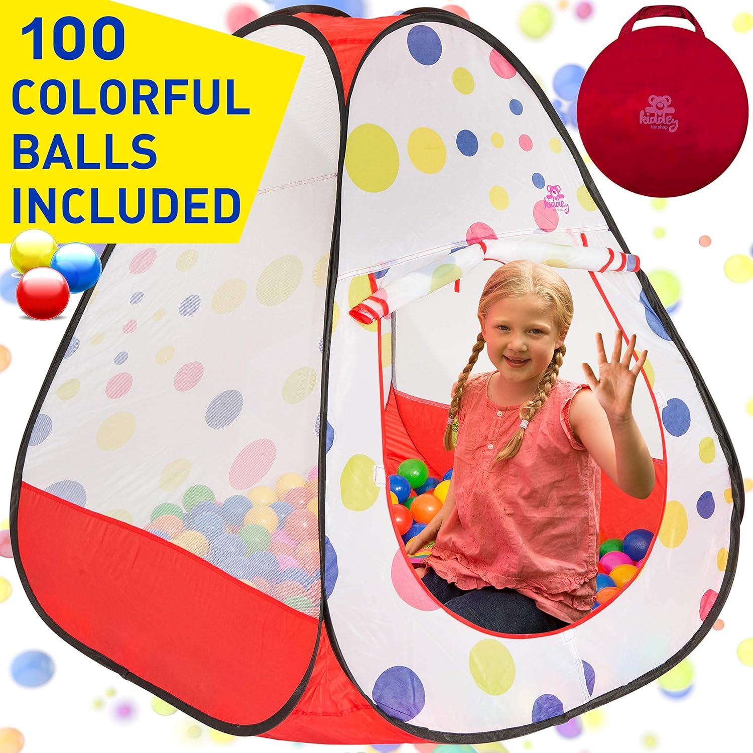Kiddey Kids Ball Pit Play Tent - 100 Ball Pit Balls Included - Pops up No Assembly Required - Use as a Ball Pit or As an Indoor/Outdoor Play Tent, (Ball Pit with Balls)