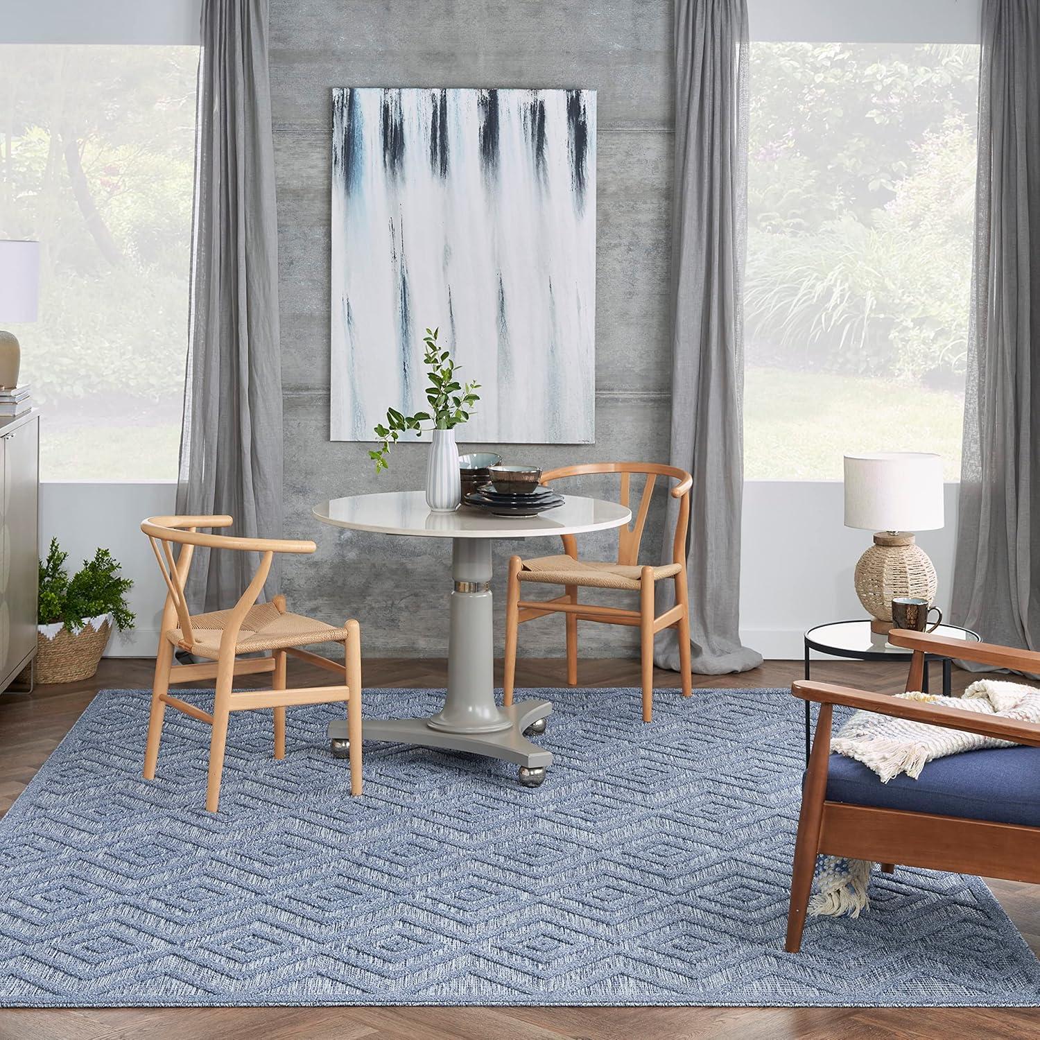 Denim Blue Diamond Flat Woven Synthetic 7' x 10' Rug