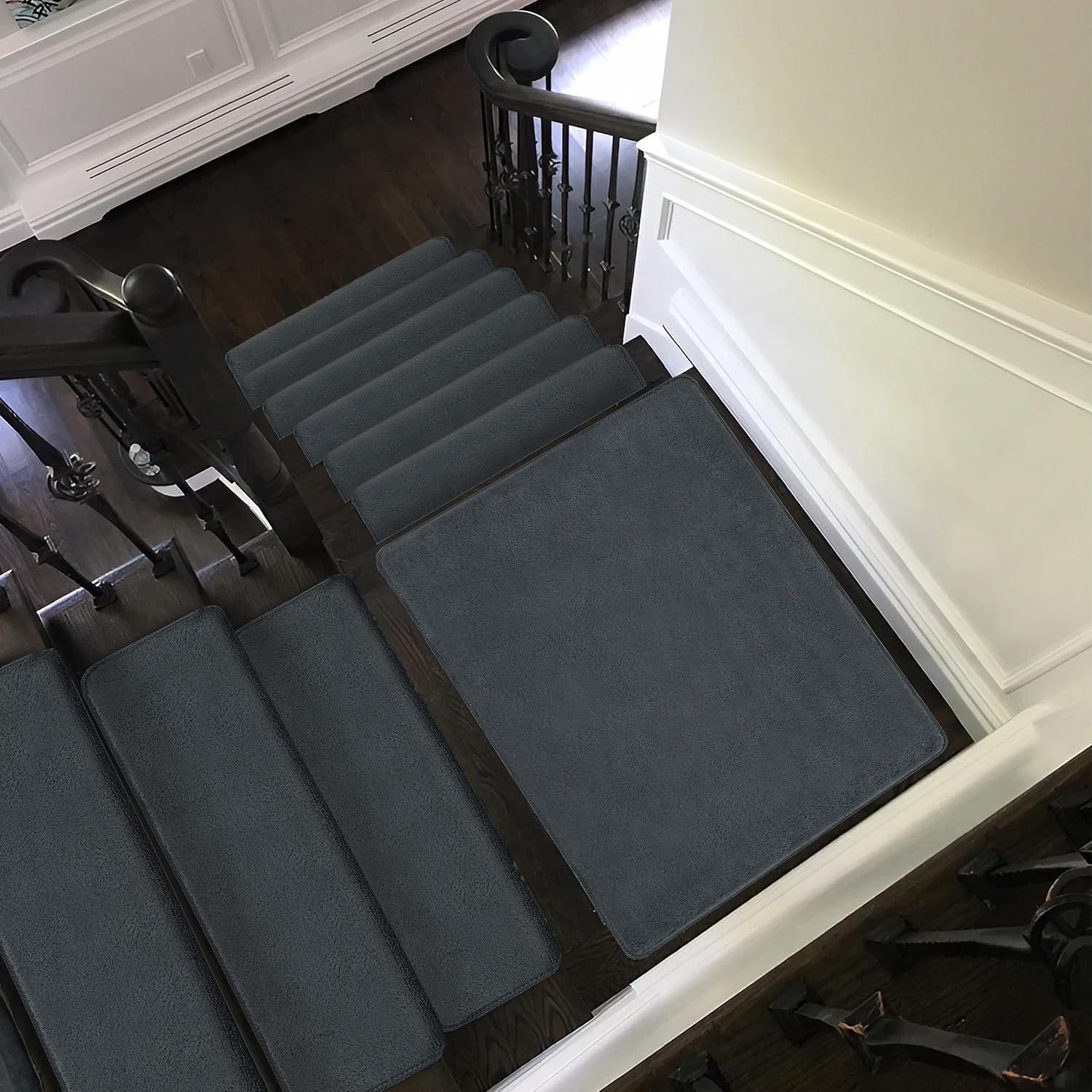 Dark Gray Ultra Plush Non-Slip Stair Treads, 9.5" x 30"