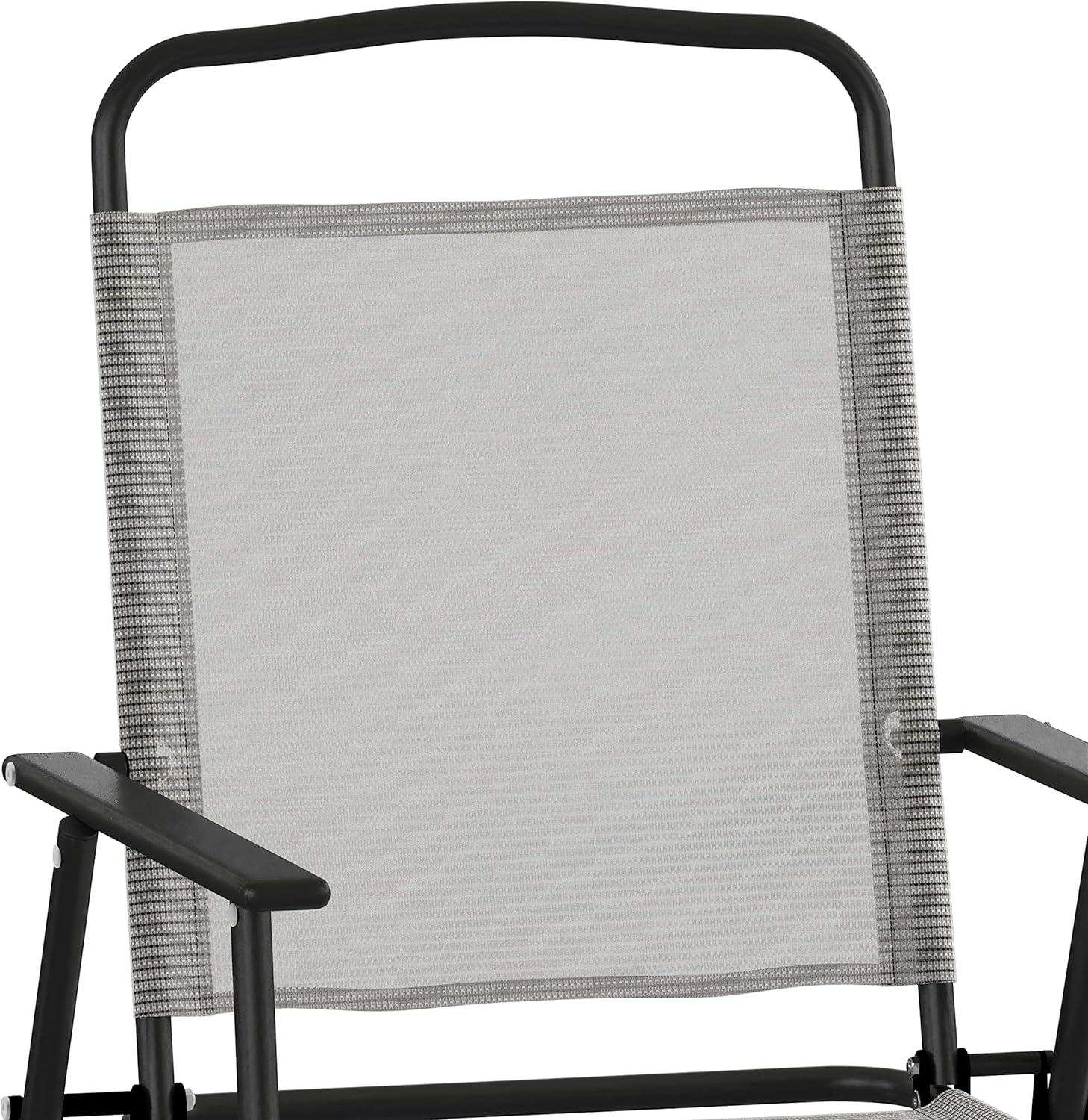 Flash Furniture Set of 2 Mystic Folding Patio Sling Chairs, Outdoor Textilene Lawn Chairs with Armrests in Gray