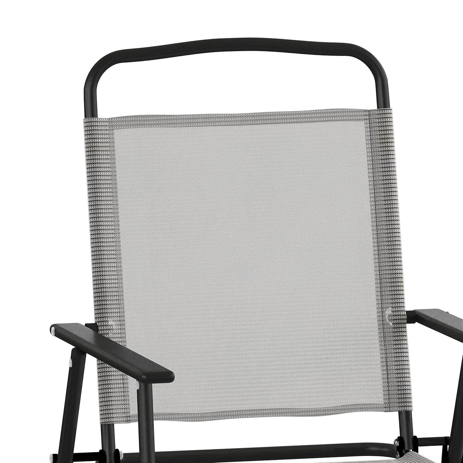 Flash Furniture Set of 2 Mystic Folding Patio Sling Chairs, Outdoor Textilene Lawn Chairs with Armrests in Gray