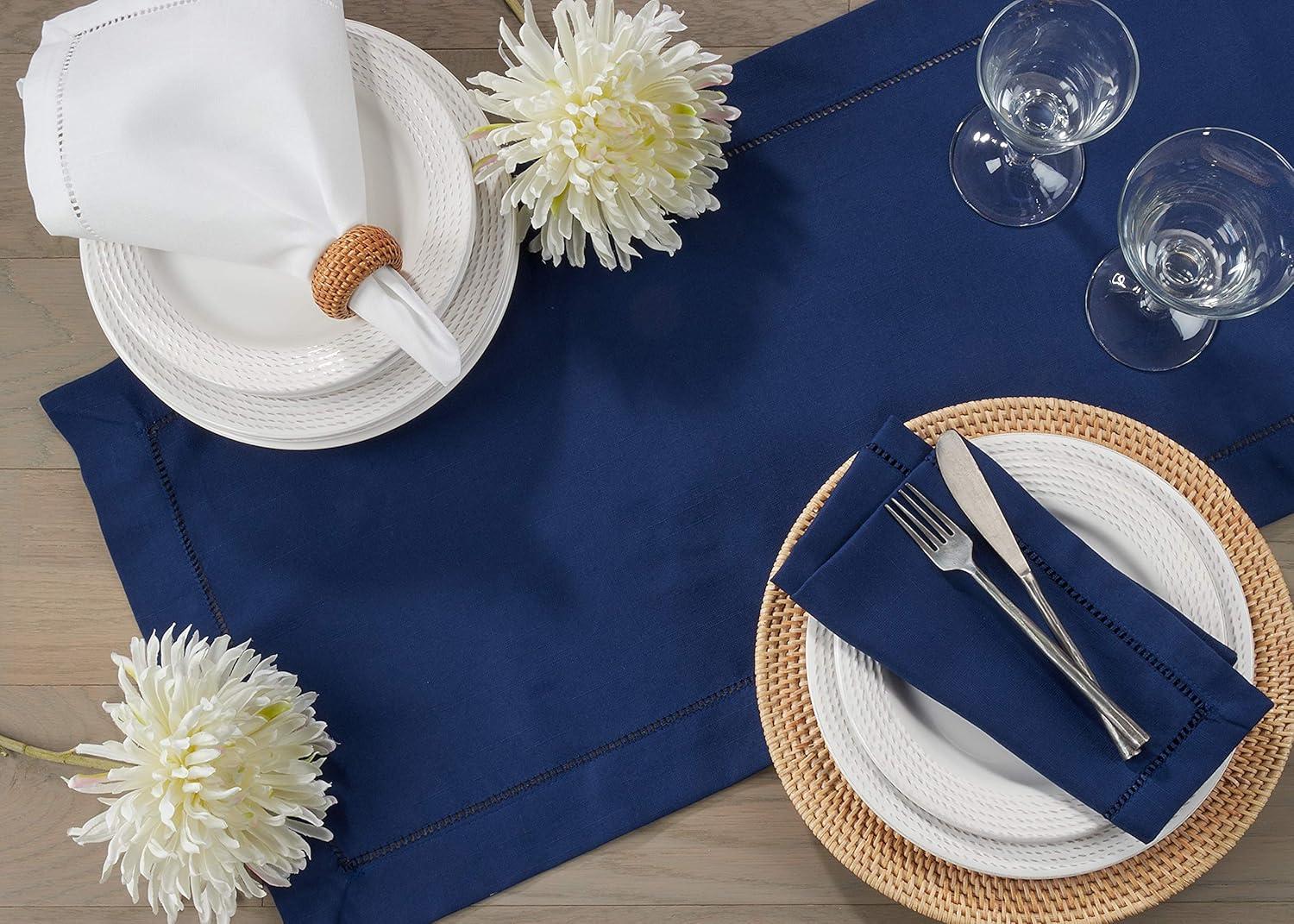 Saro Lifestyle Dinner Napkin With Hemstitch Border Design (Set of 12), Navy Blue, 20" x 20"