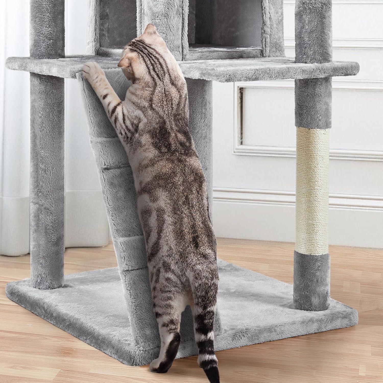 SmileMart 80″ Tall Multilevel Cat Tree with 2 Condos & 3 Scratching Posts for Kittens, Light Gray