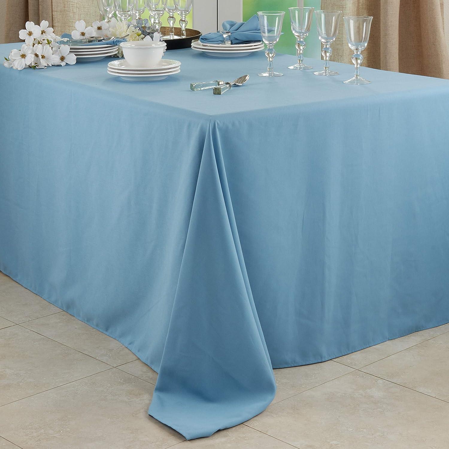 Saro Lifestyle Solid Color Everyday Tablecloth, Aqua, 90" x 132"