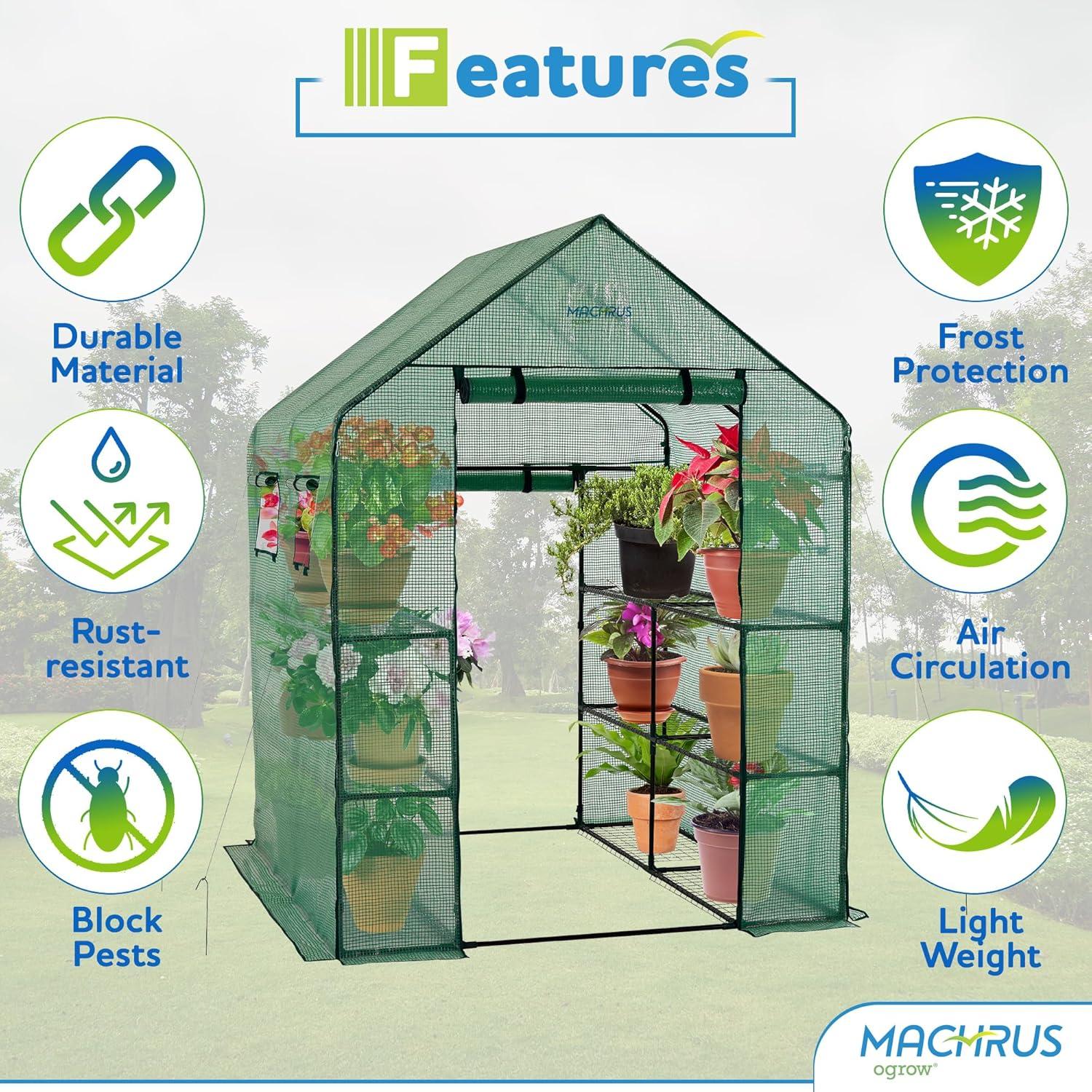 OGrow Machrus Ogrow Deluxe Walk-in 2 Tier 8 Shelf Portable Lawn And Garden Greenhouse - Heavy Duty Anchors Included! | Wayfair