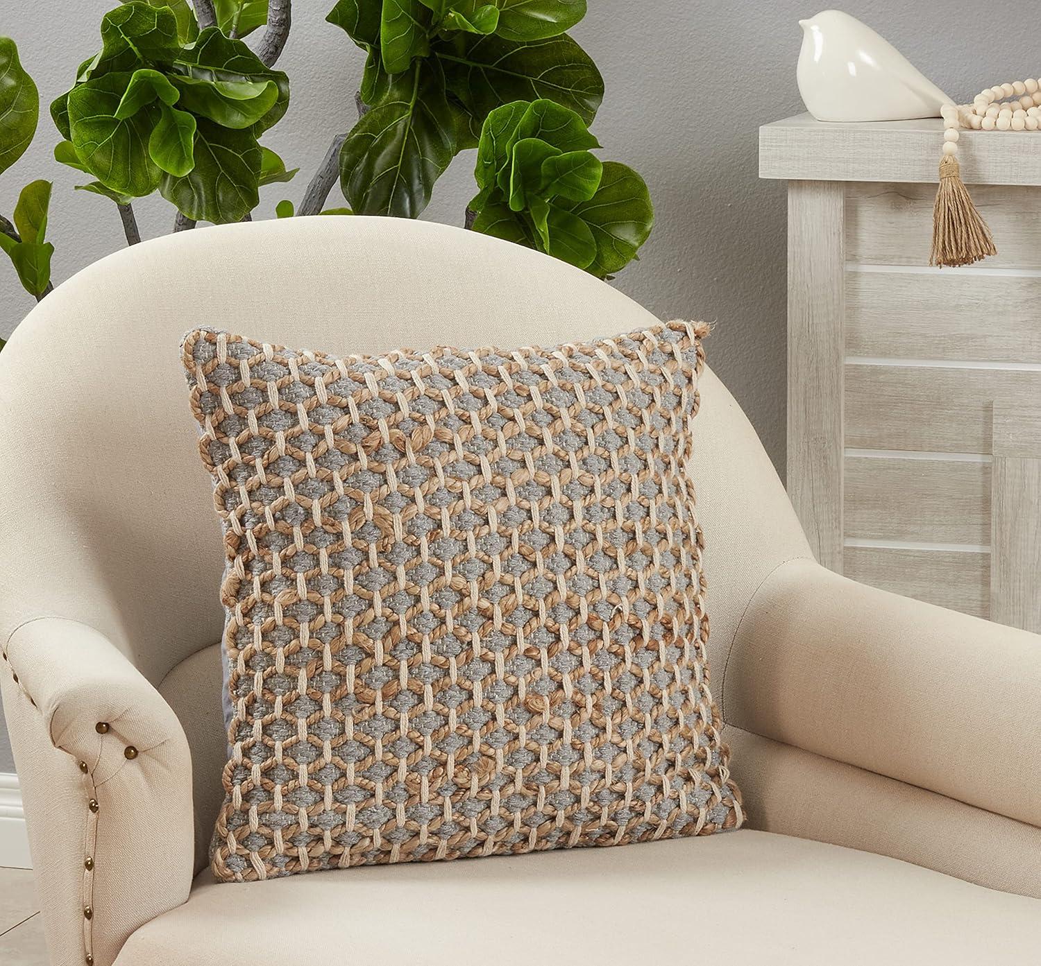 Saro Lifestyle Rope  Decorative Pillow Cover, Grey, 18" x 18"