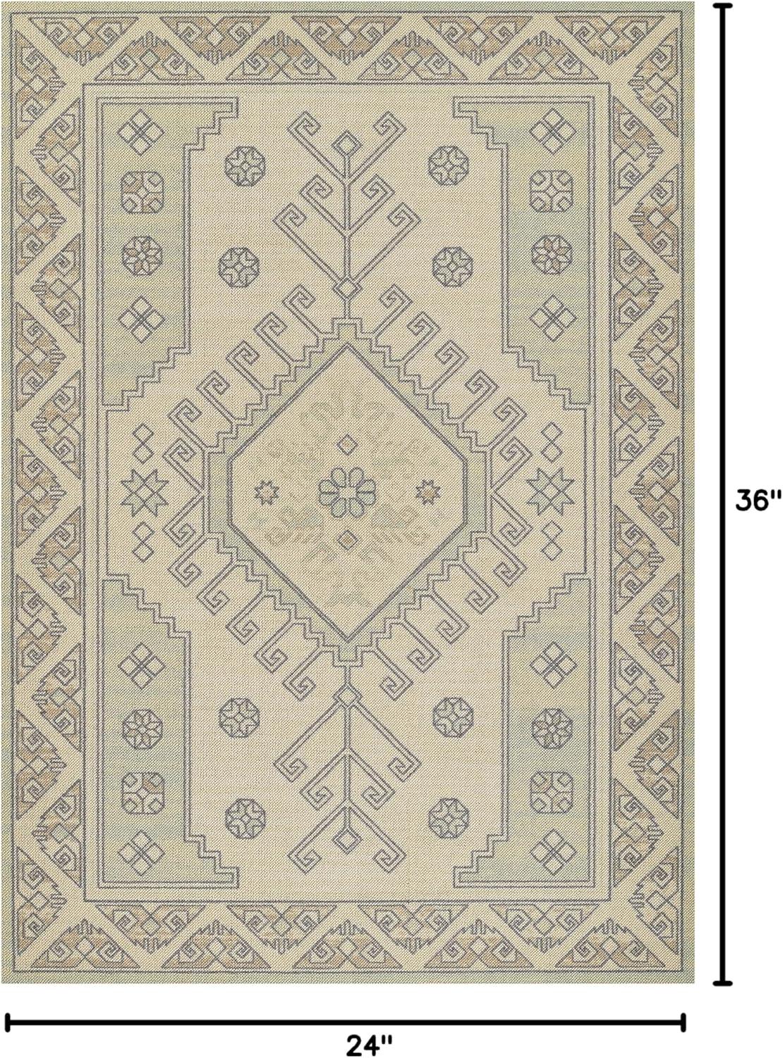 Momeni 2'x3' Anatolia Sylm Medallion Machine Loomed Accent Rug Sage Green: Wool & Nylon, Low Pile, Indoor Classic Pattern