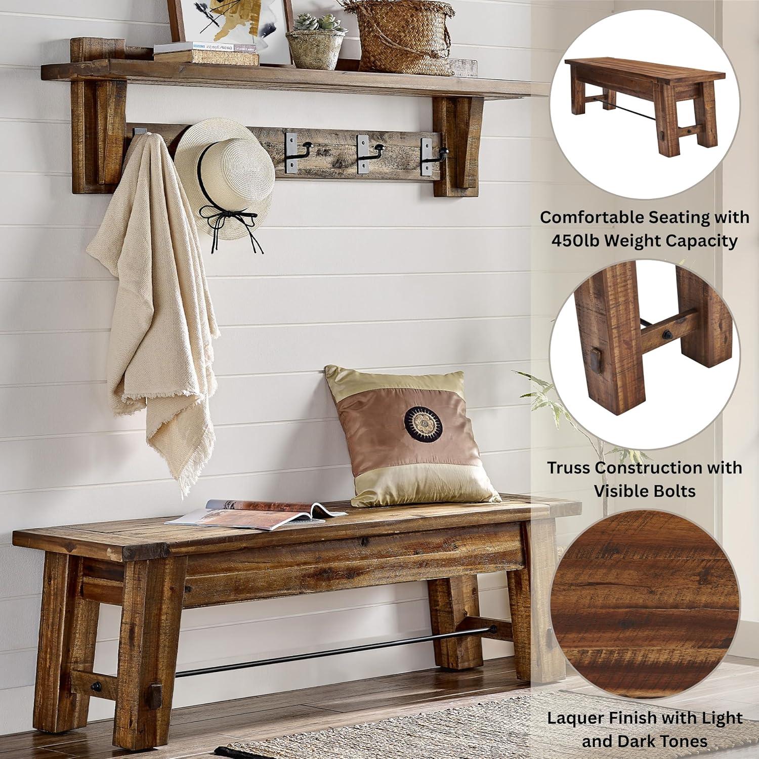 Durango Wood Entryway/Dining Bench Dark Brown - Alaterre Furniture: Industrial Accent, 60" Long