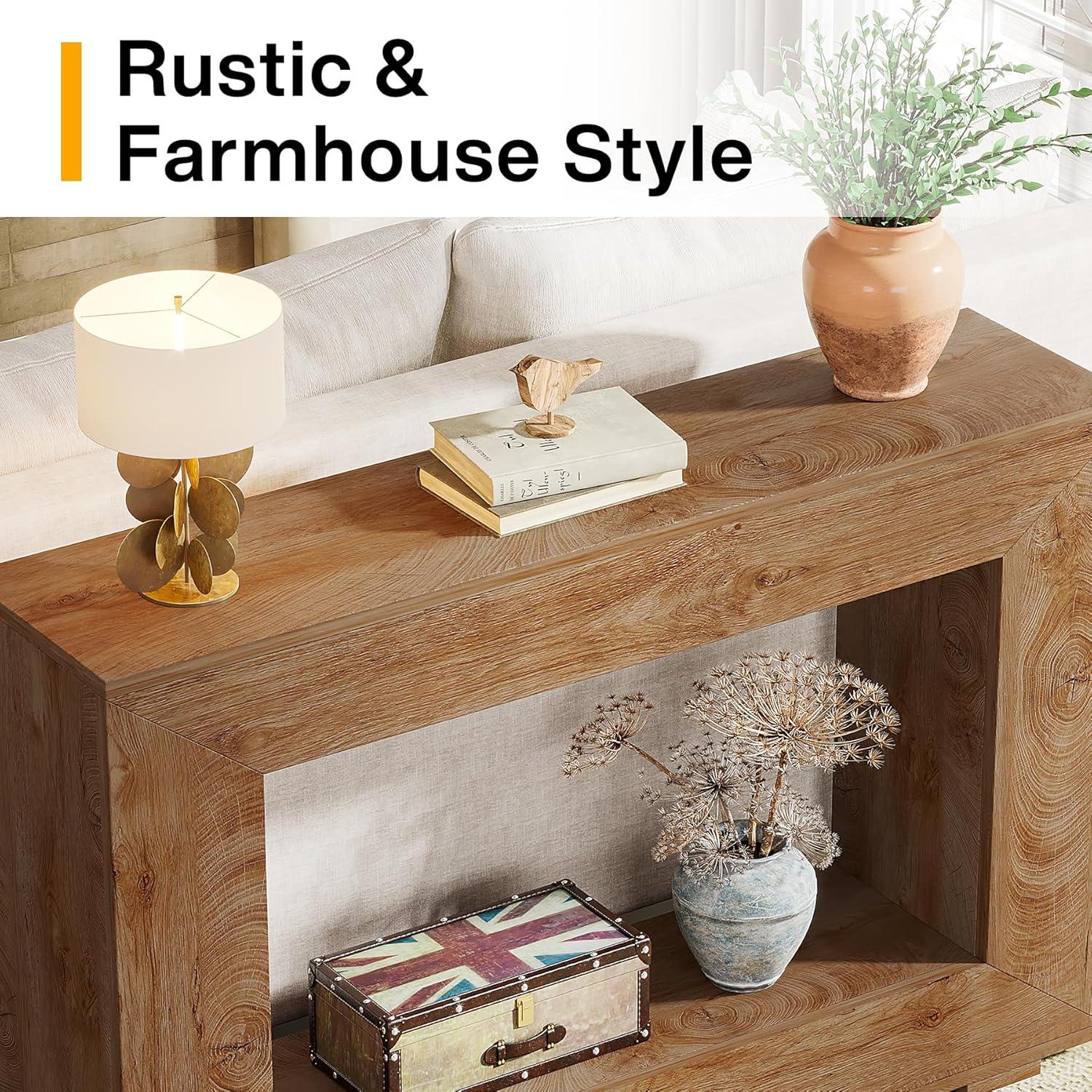 Farmhouse Rustic Wood Console Table with Storage, 47 Inches