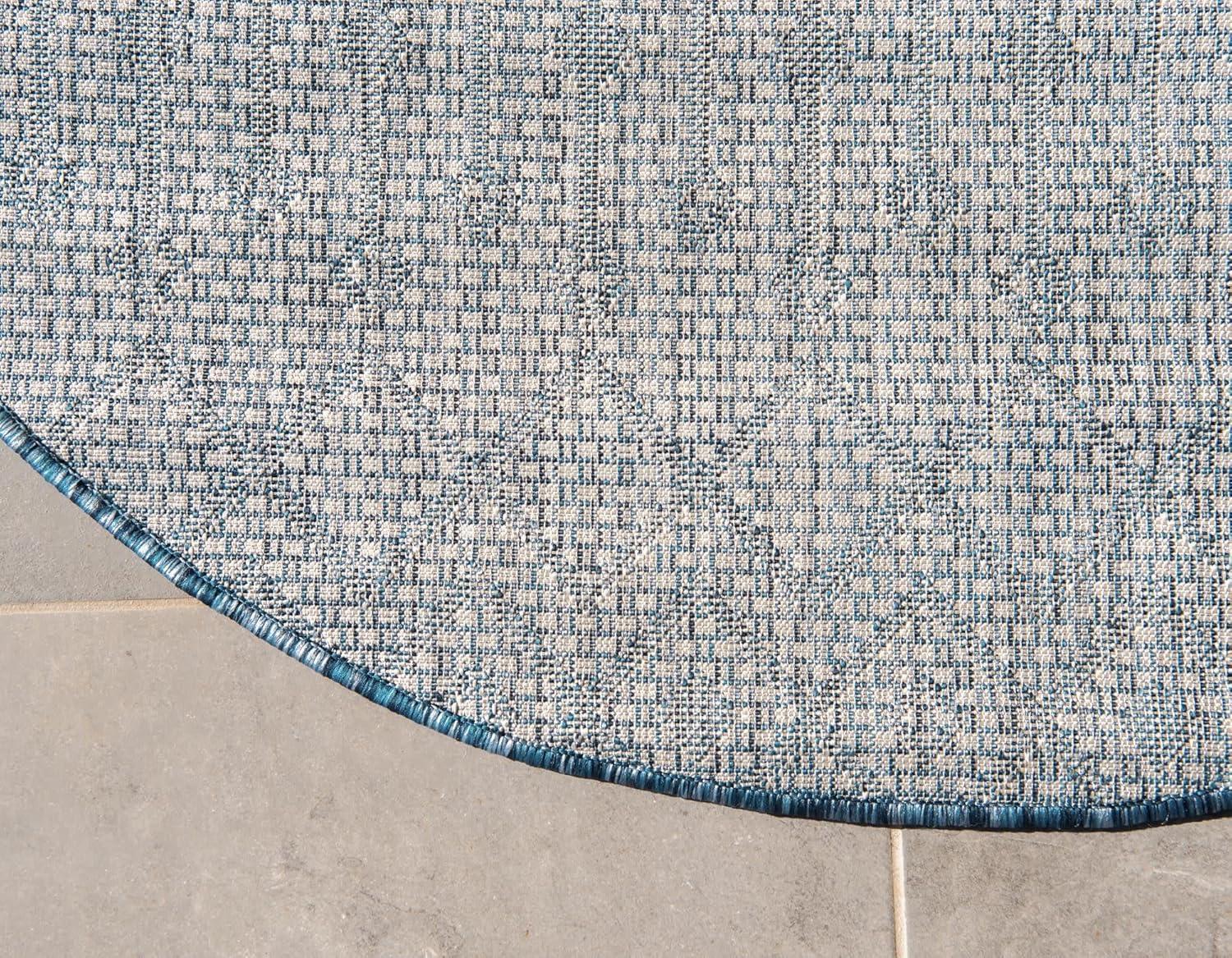 Unique Loom 10' 0 x 10' 0 Round Indoor/Outdoor Trellis Blue Area Rug