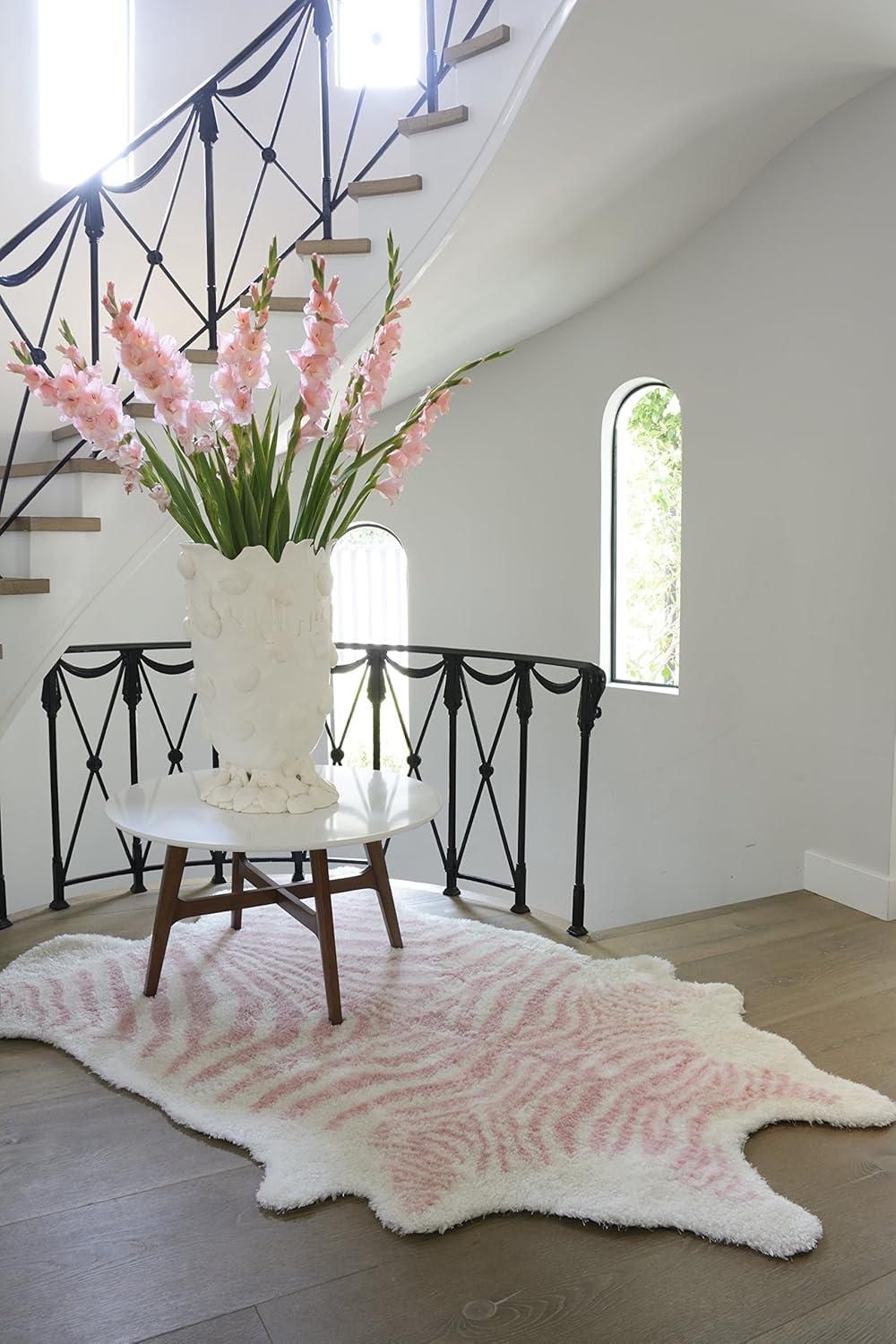 Kalahari Animal Print Handmade Tufted Pink/White Area Rug