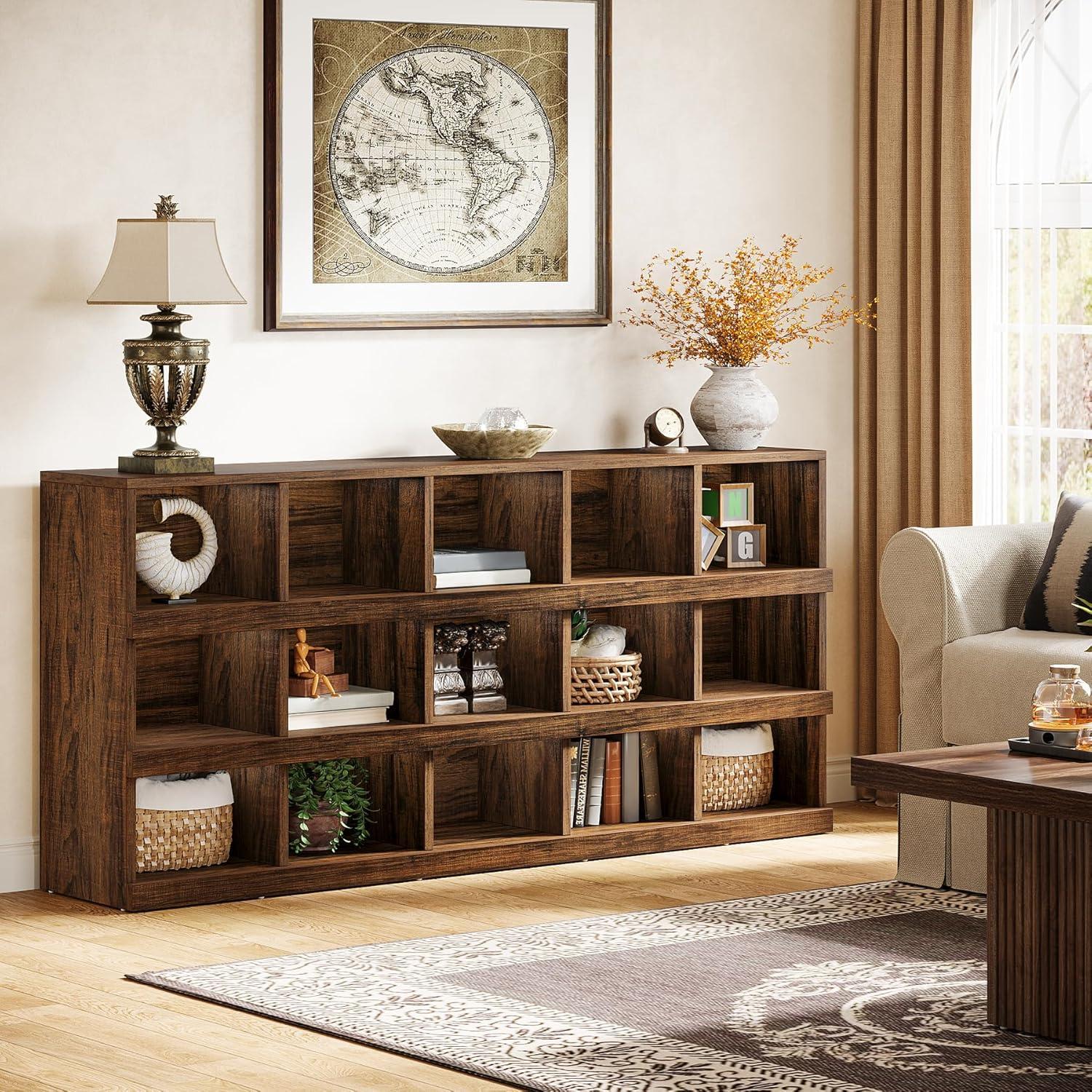 Tribesigns 63-Inch 15-Cube Farmhouse Console Table for Entryway, Brown
