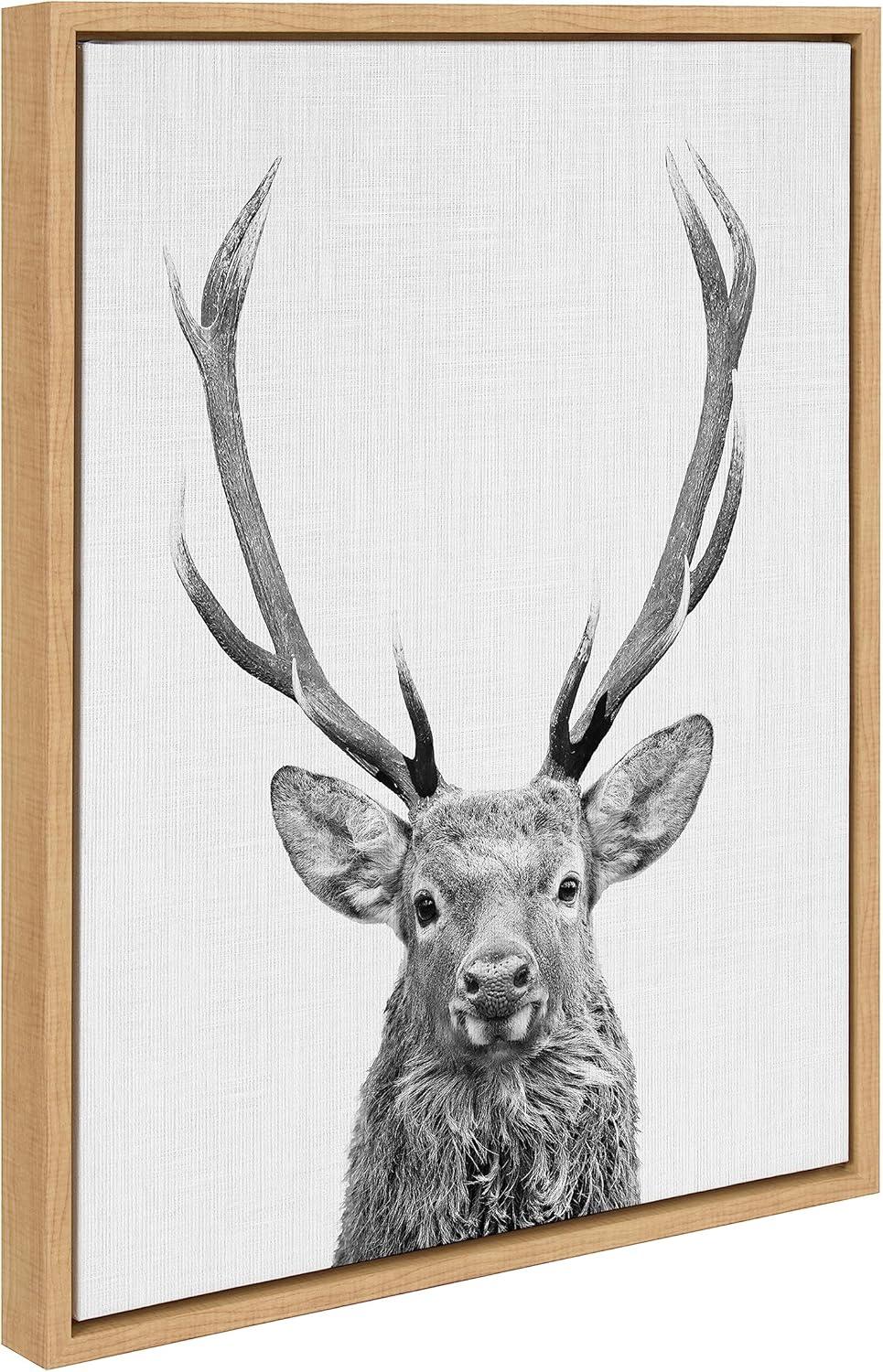 Kate and Laurel Sylvie The Red Deer BW Framed Canvas Wall Art by Simon Te of Tai Prints, 18x24 Natural, Black and White Forest Deer Portrait Art