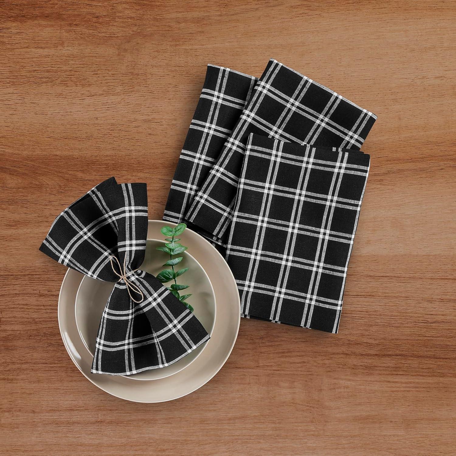 Solino Home Marseille Plaid - 100% Pure Linen Dinner Napkins (Set of 4)