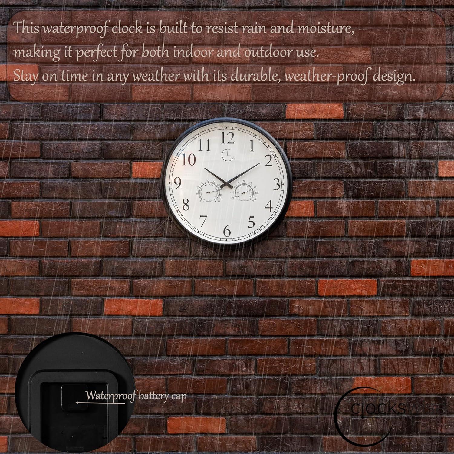 Clockswise 18 Inch Outdoor Wall Clock Thermometer Combo, Waterproof Hygrometer Silent Battery Operated Clocks Timepiece Garden Weather Master Station