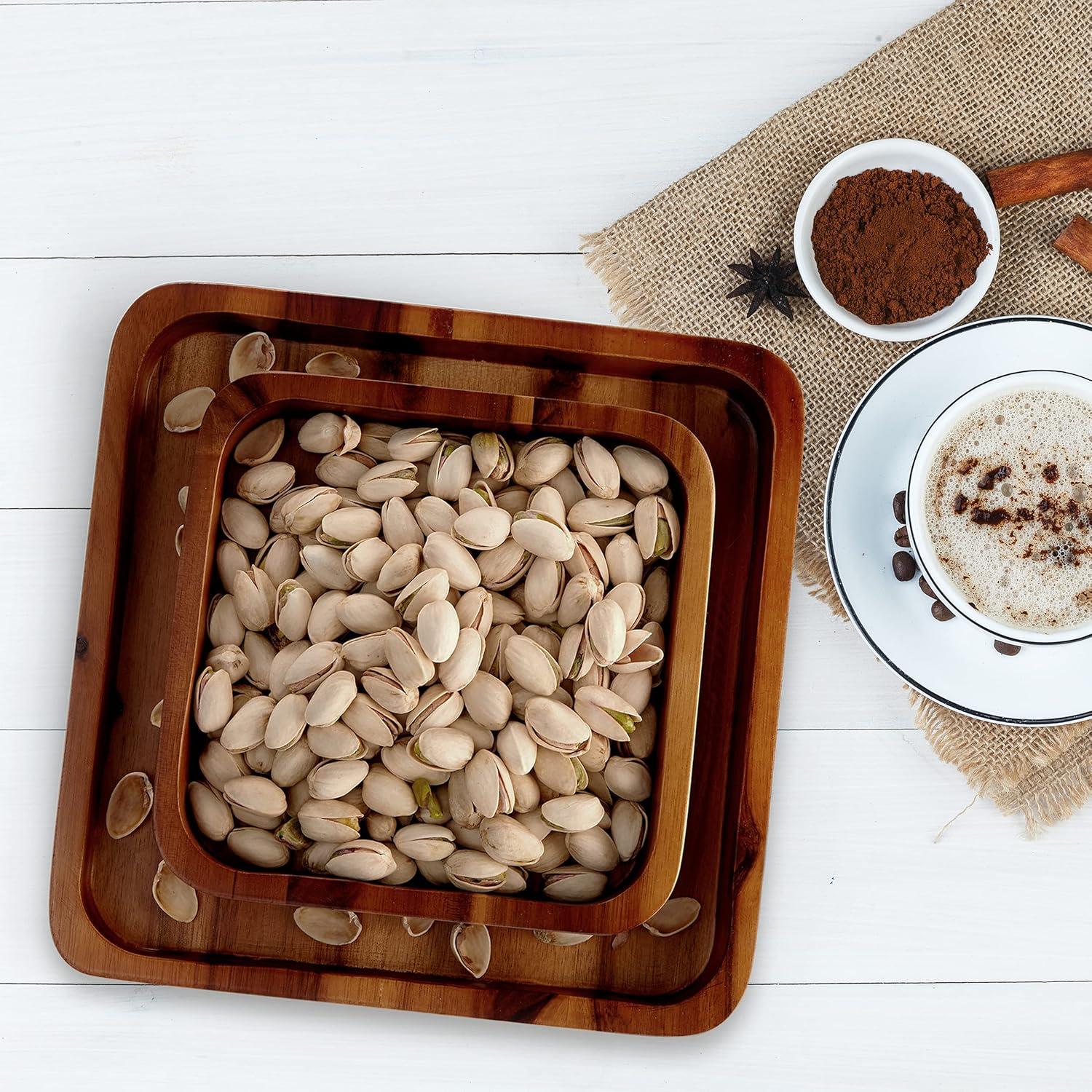 Brown Acacia Wood Double Dish Snack Bowl with Shell Storage