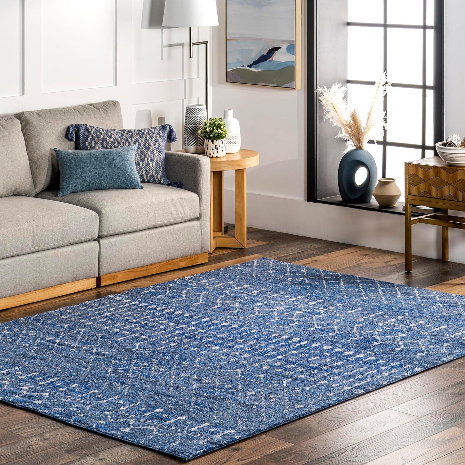 Moroccan Dark Blue 5' x 7' Reversible Synthetic Area Rug