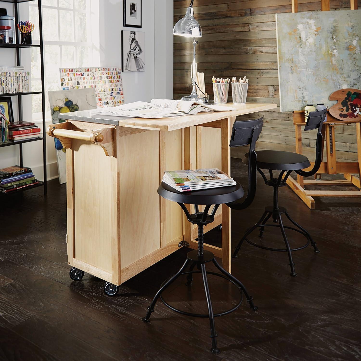Breakfast Bar Kitchen Cart Natural with Stainless Steel Top - Home Styles: Rolling Island, Storage, Modern Design