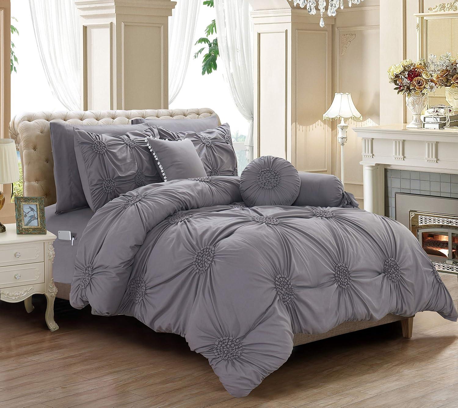 Gray Microfiber Full Down Alternative Reversible Bed in a Bag Set