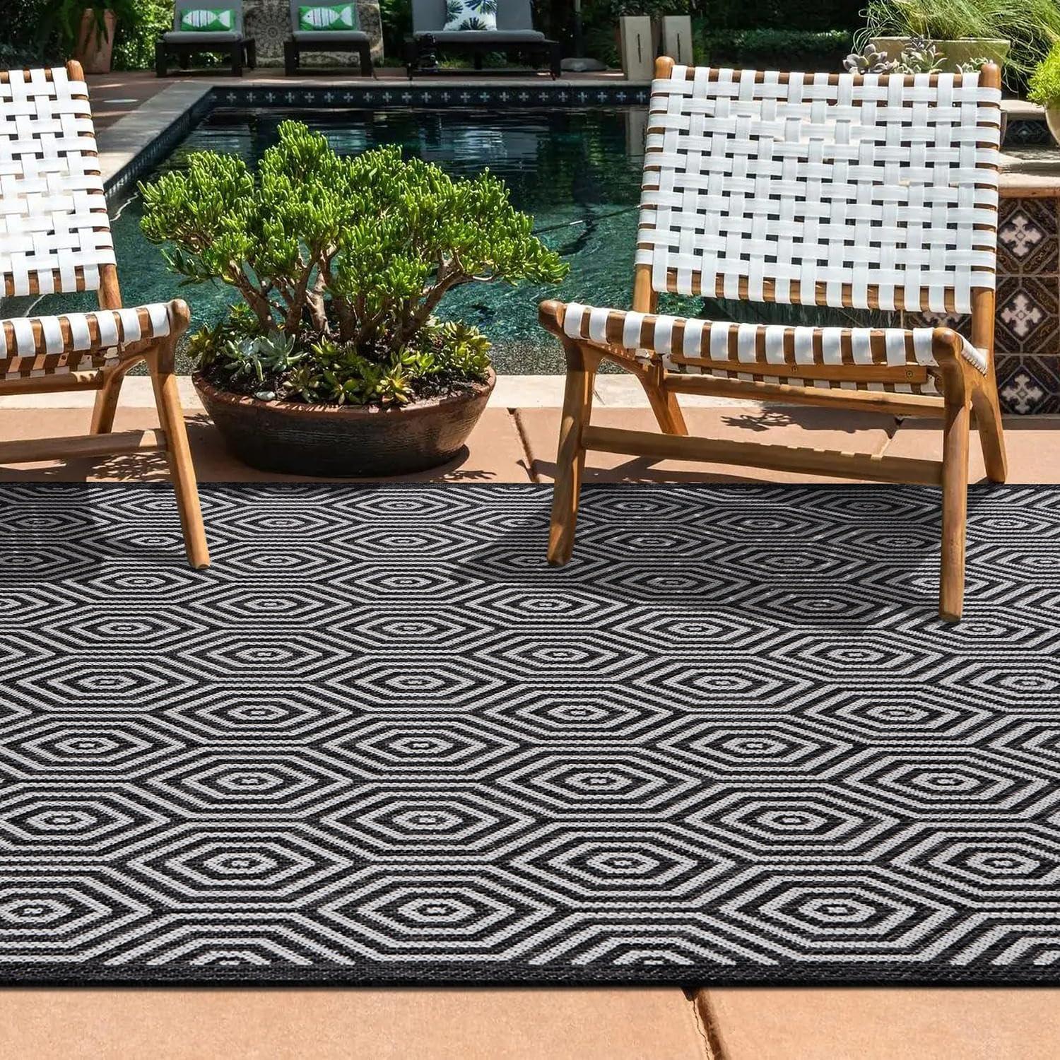World Rug Gallery Modern Geometric Textured Flat Weave Indoor/Outdoor Area Rug - YELLOW 5' X 7'