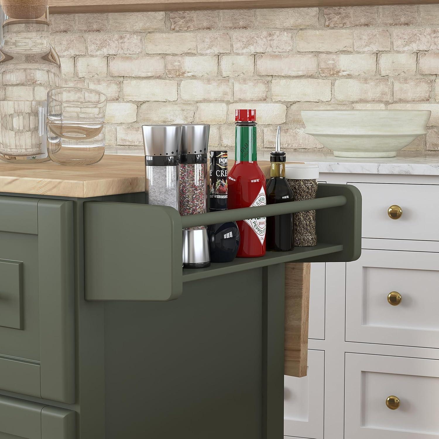 Homestyles Dolly Madison Engineered Wood Kitchen Cart in Sage Green/Brass