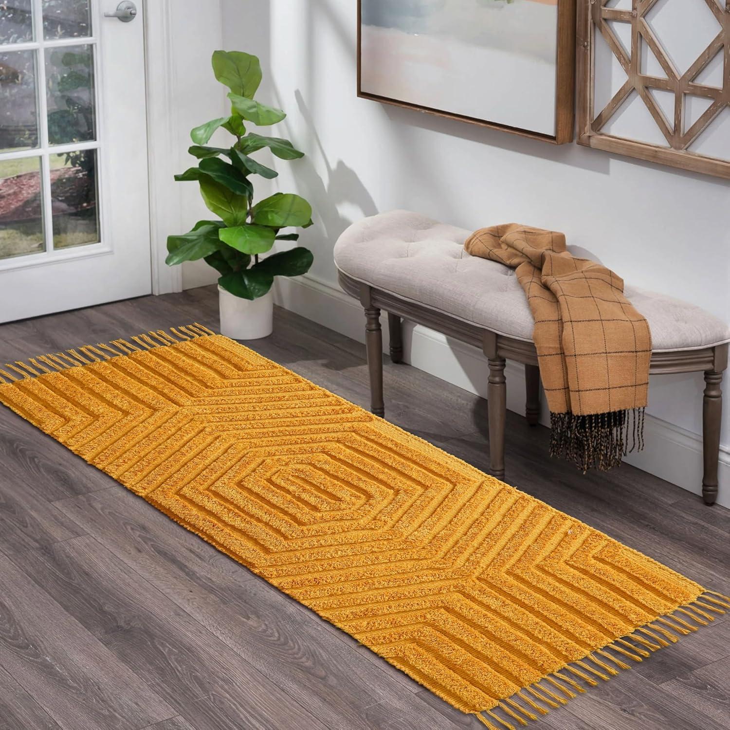 Boho Rugs for Living Room 4x6, Farmhouse Cotton Area Rug for Bedroom, Washable Tufted Indoor Floor Carpet for Kitchen Dorm Office Dining Room Office H