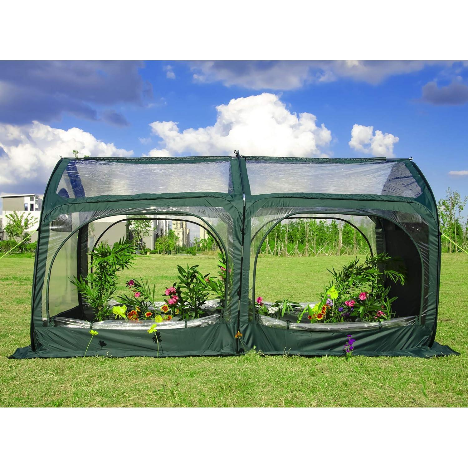 porayhut Pop Up Greenhouse Cover Flower House Mini Gardening Plant Flower Sunshine Room Room,Backyard PVC Greenhouse Cover for Cold Frost Protector Gardening Plants (Tunnel Grennhouse)