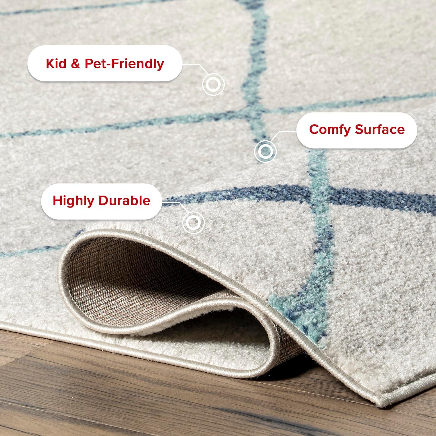 Nuloom 5x8 Thigpen Contemporary Indoor Area Rug, Light Blue, Abstract Lines, Non-Slip Backing, Stain Resistant, BedroomLiving Room, Kitchen,
