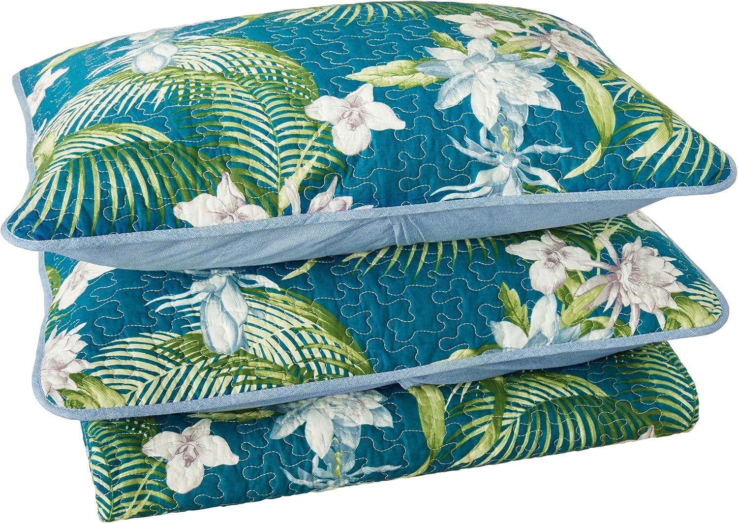 Tommy Bahama Southern Breeze Blue Cotton Reversible Quilt Set