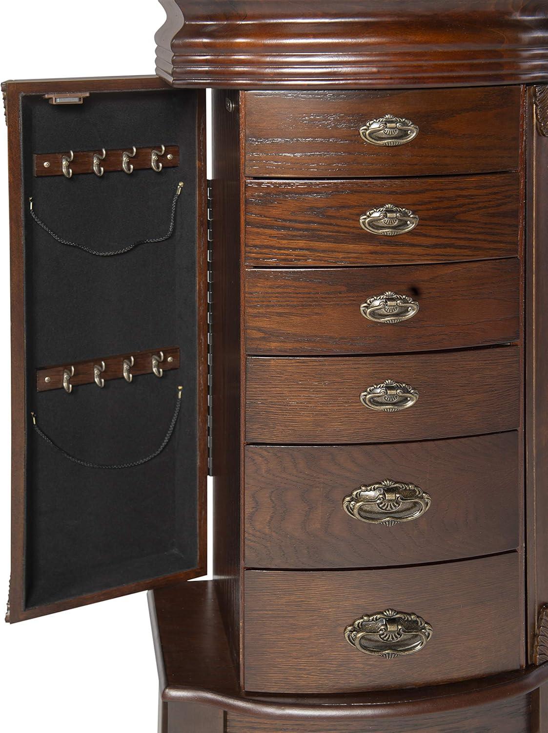 Espresso Transitional Wood Jewelry Armoire with Mirror