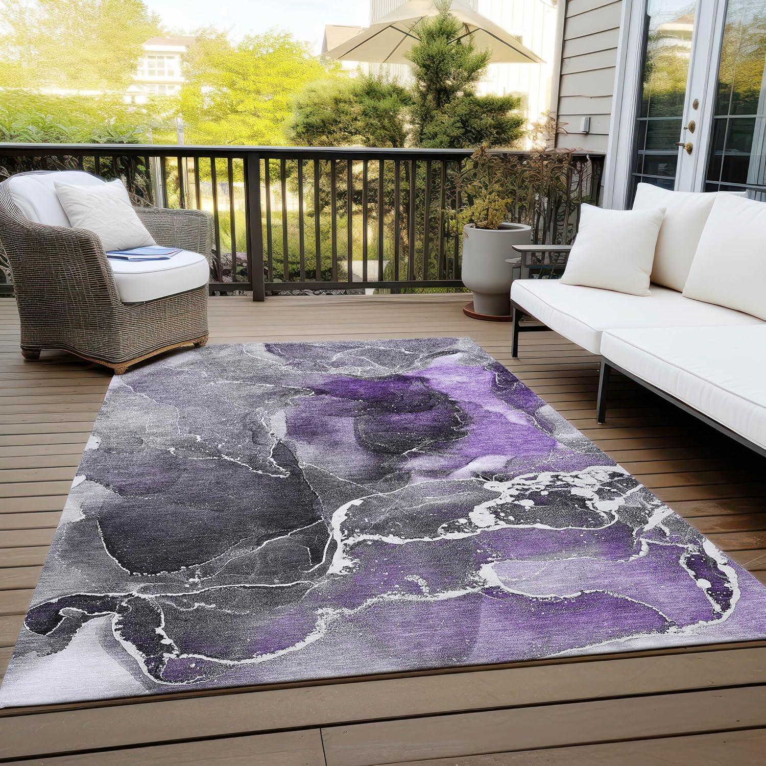 Purple and Gray Abstract Pattern 3' x 5' Washable Area Rug