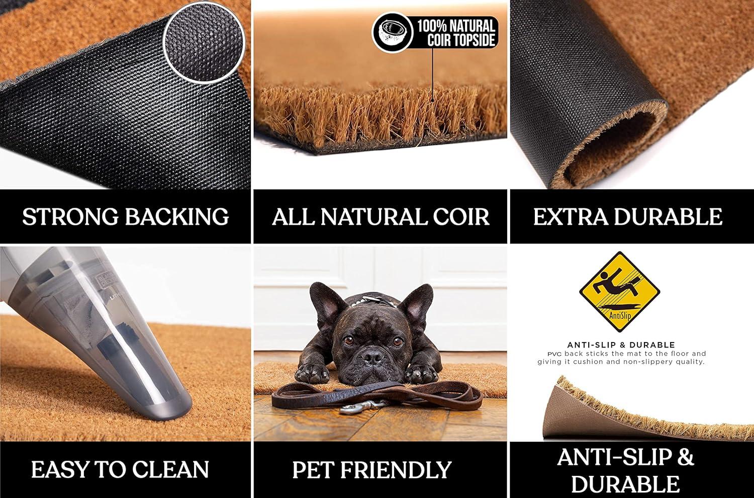 A1HC Natural Coir Monogrammed Door Mat For Front Door, 30x48, Anti-Shed Treated Durable Doormat for Outdoor Entrance, Heavy Duty, Thin Profile, Easy to Clean, Long Lasting, Front Door Entry Doormat