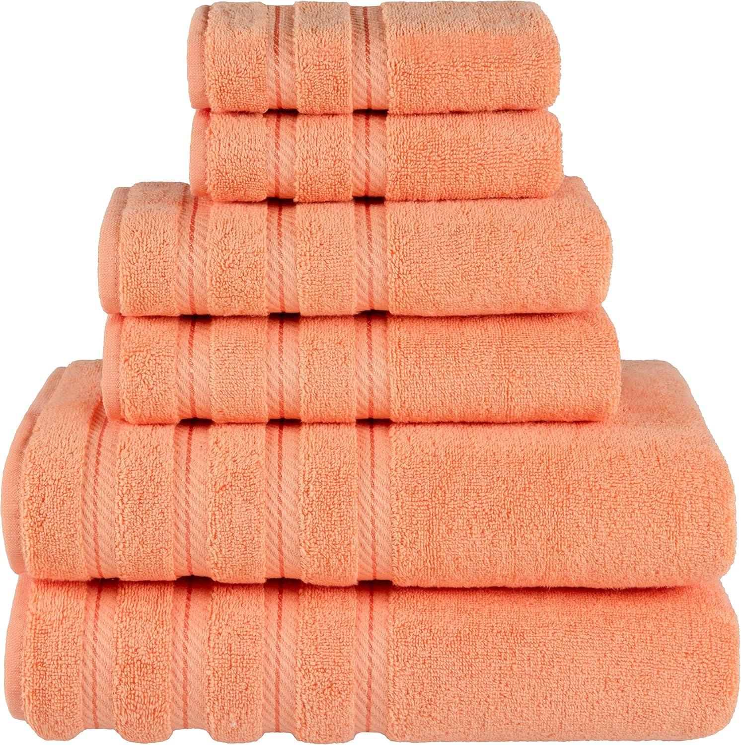 American Soft Linen 6 Piece Towel Set, 100% Cotton Bath Towels for Bathroom, Malibu Peach