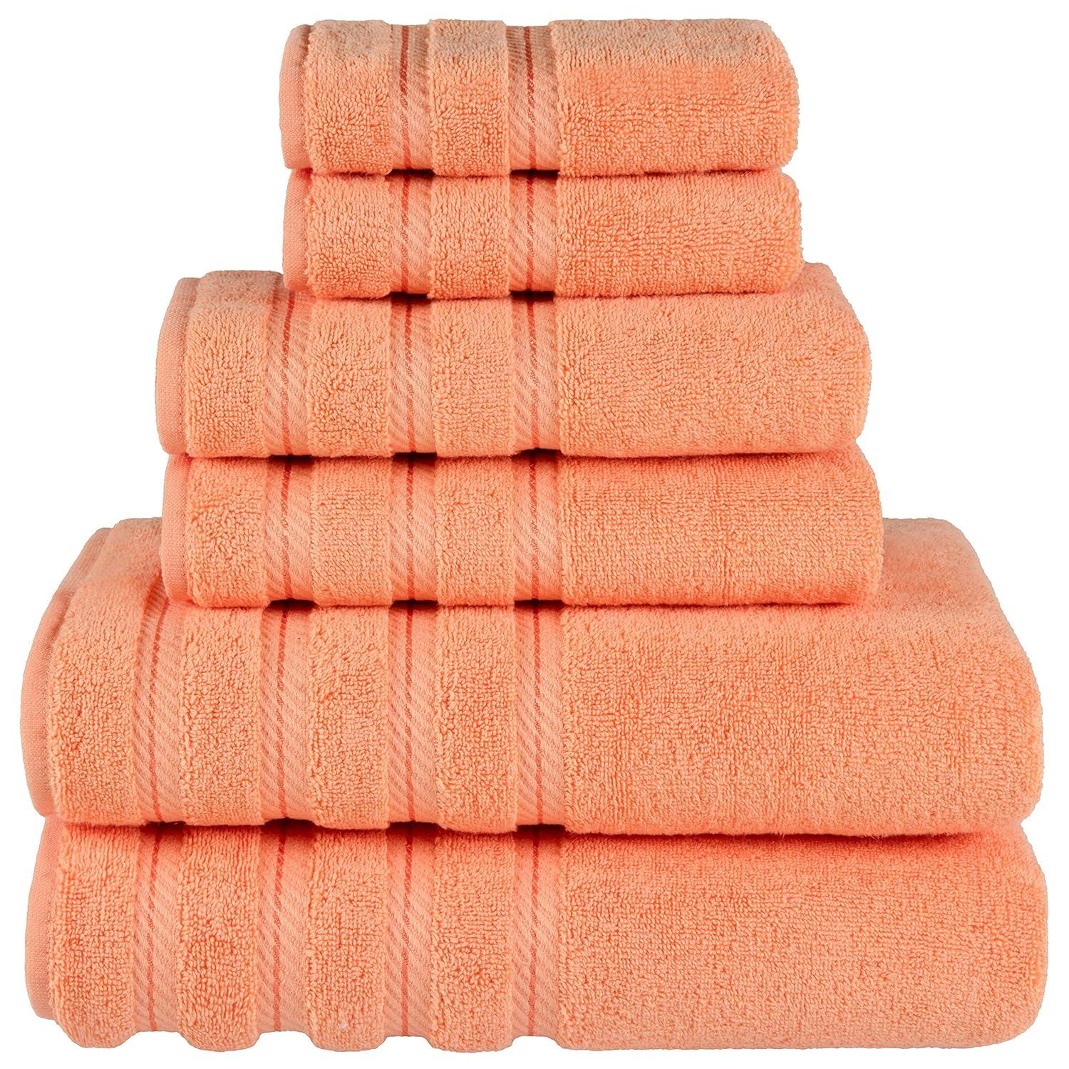 American Soft Linen 6 Piece Towel Set, 100% Cotton Bath Towels for Bathroom, Malibu Peach