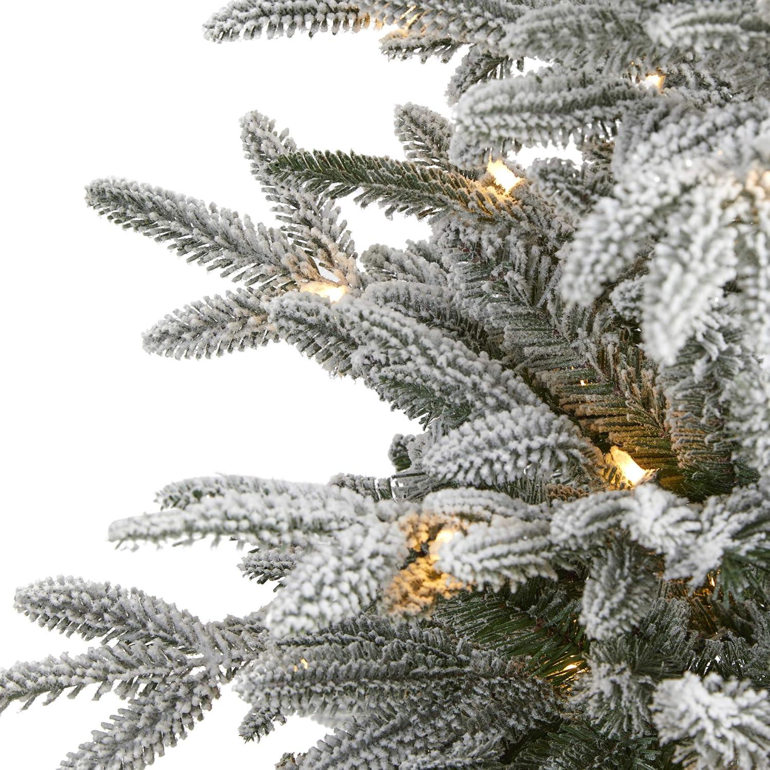 Nearly Natural 4.5-ft Flocked Manchester Spruce Artificial Christmas Tree with 100 Lights and 357 Bendable Branches