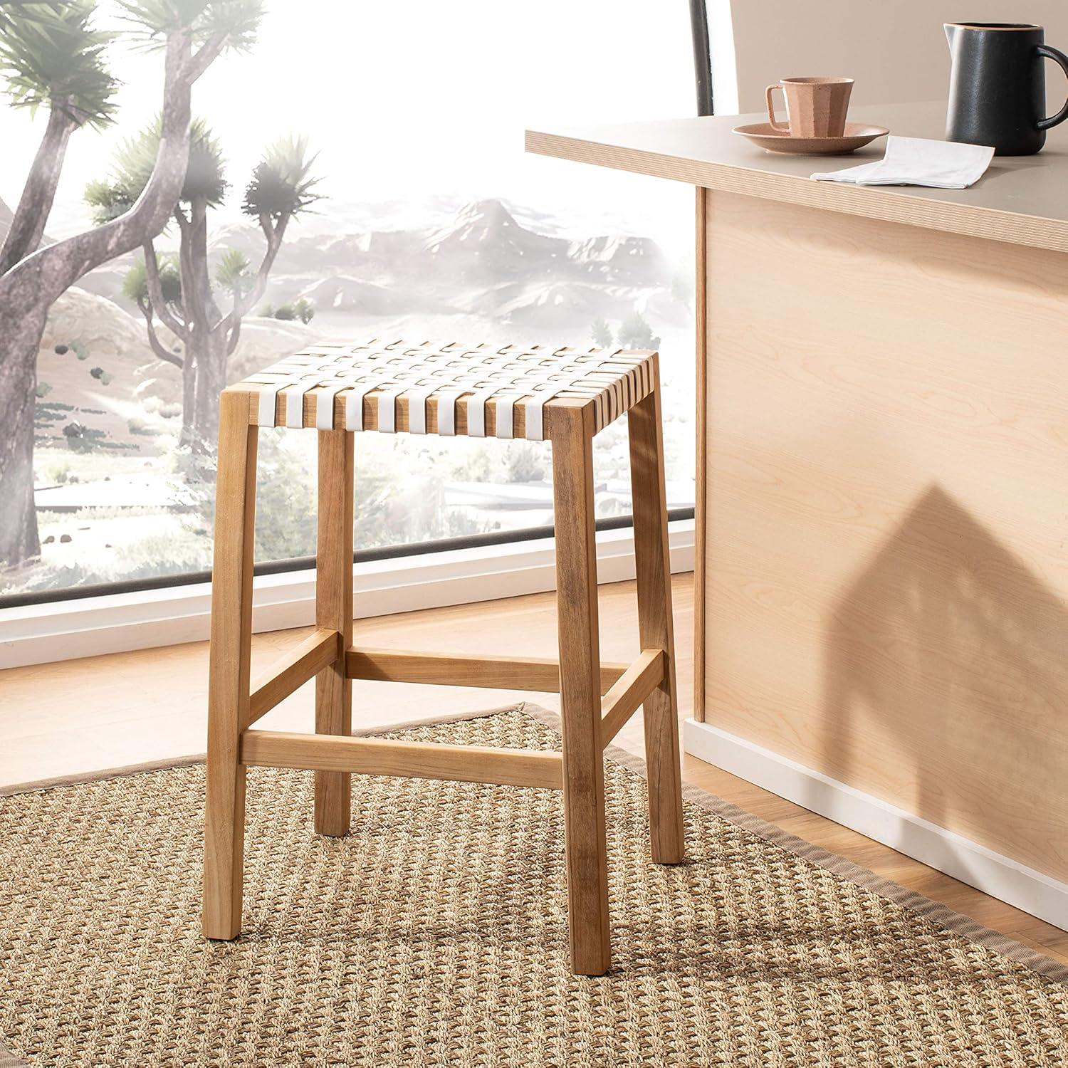 Capri Counter Stool - BST1009 - Natural Teak/White - Safavieh