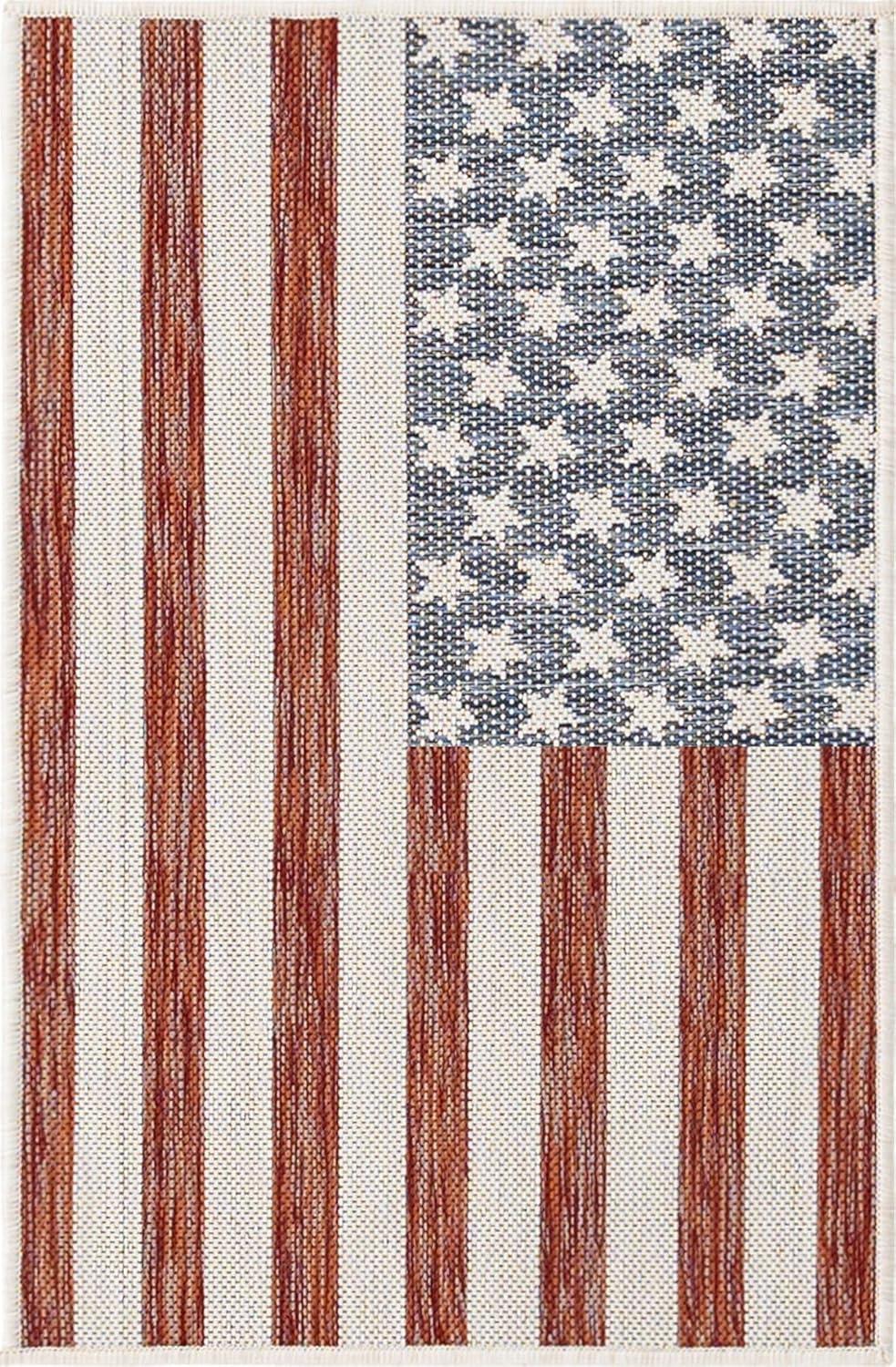 Old Glory Red and Blue Synthetic Outdoor Area Rug 5' x 7'