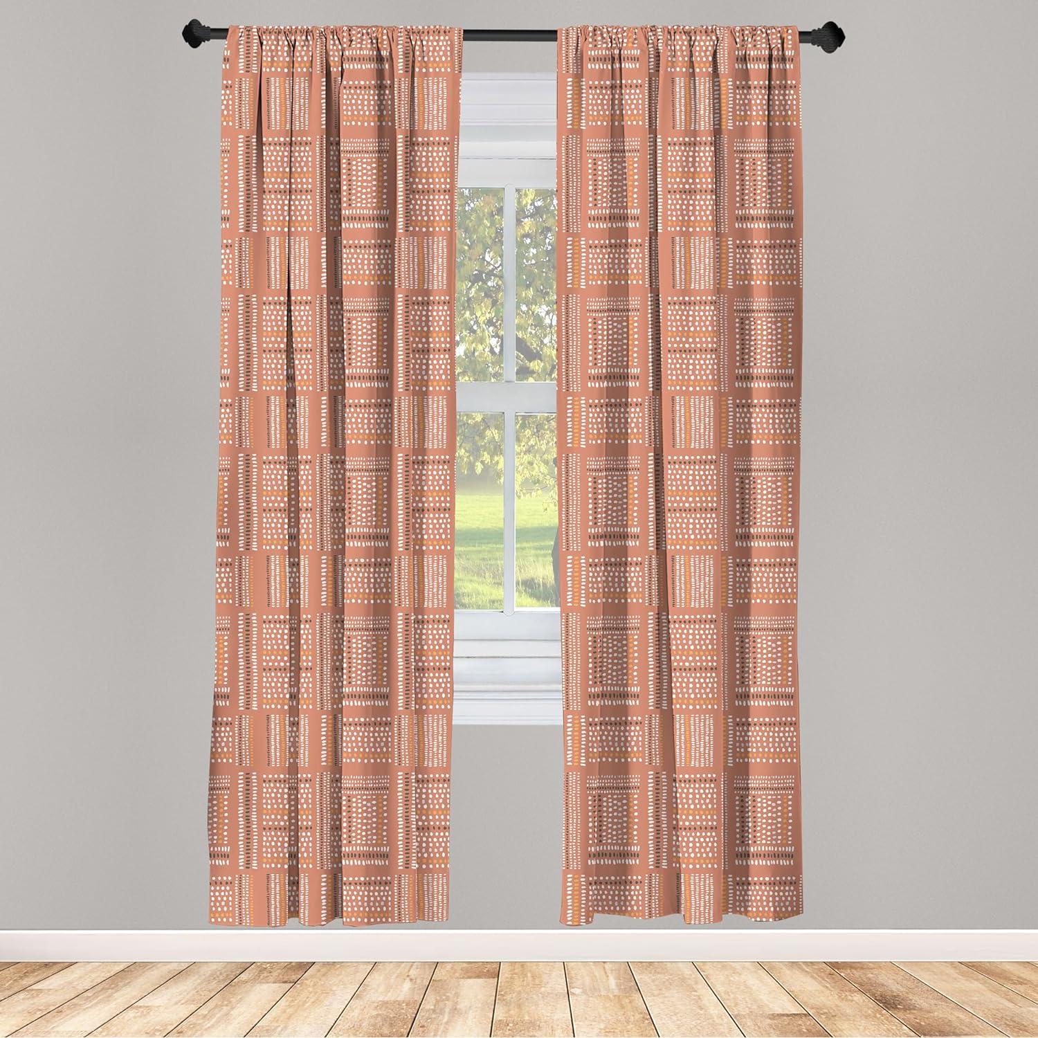 Ambesonne Tribal Curtains, Marks and Strokes Terracotta, Pair of 28"x84", Pale Rust Grey and White