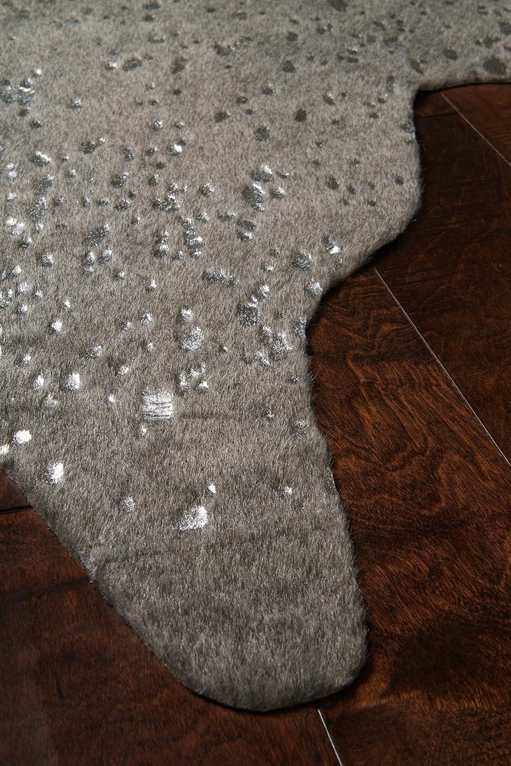 Gray Metallic Accent Synthetic Cowhide Area Rug