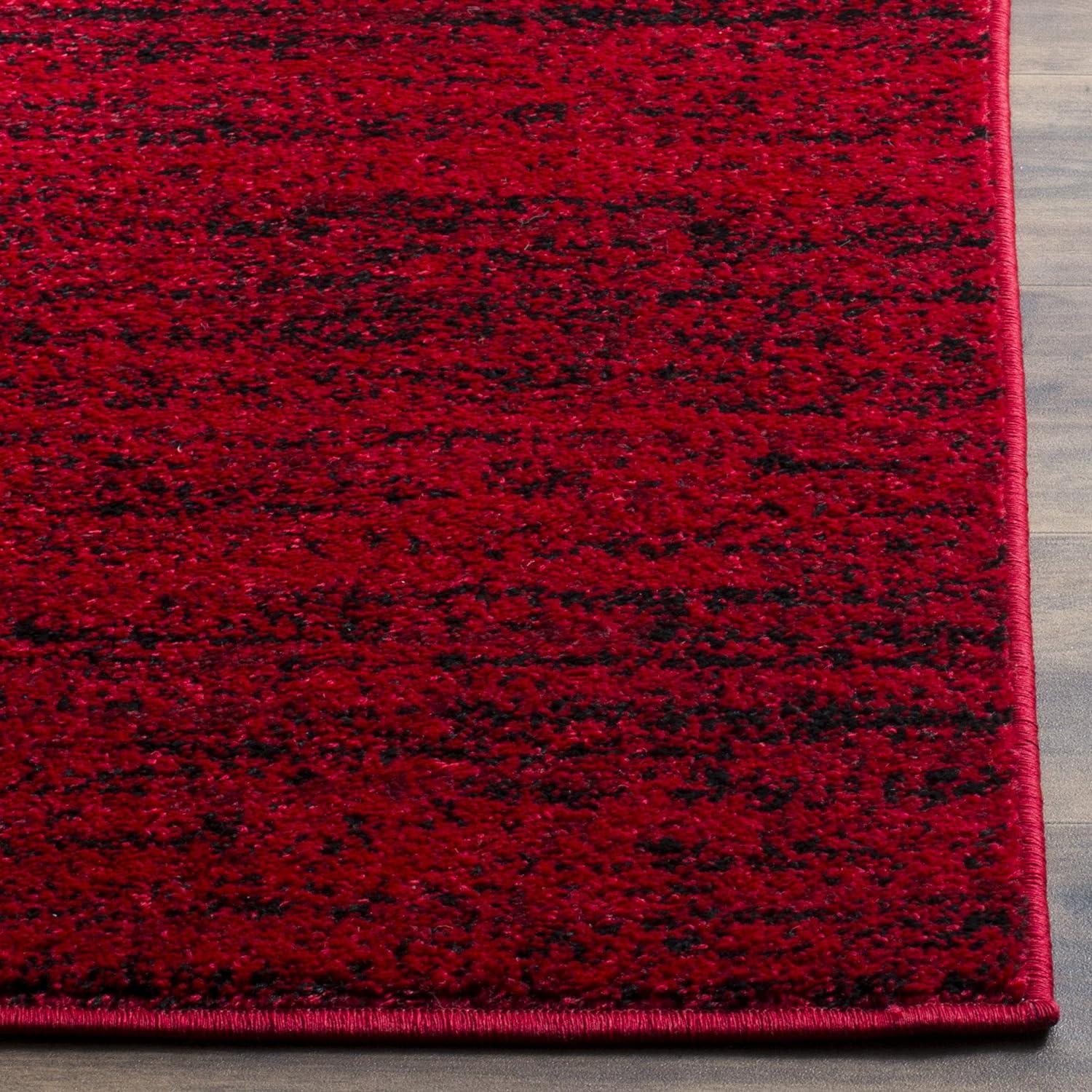 Chic Lodge-Style 30" Square Red & Black Synthetic Rug