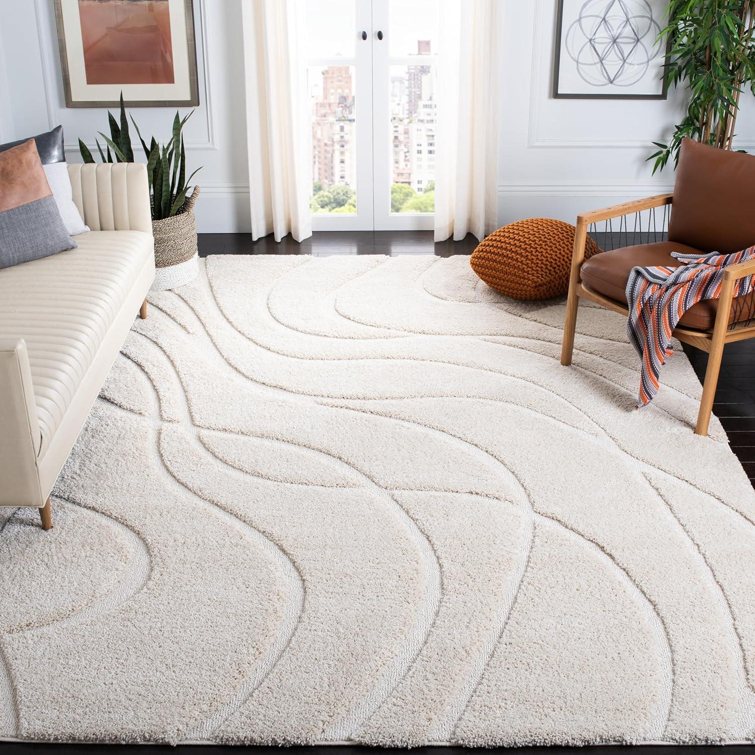 SAFAVIEH Florida Tamzen Abstract Shag Area Rug, Cream, 8' x 10'