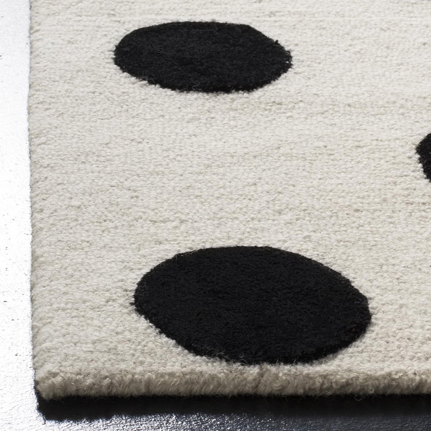 Ivory & Black Polka Dot Hand-Tufted Wool Rug for Kids, 6' x 9'