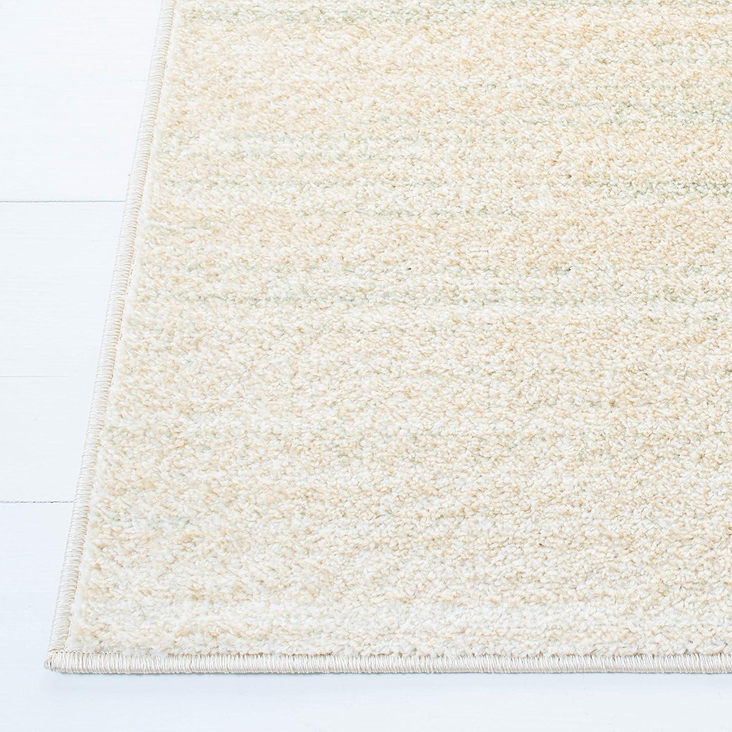 Green and Ivory Rectangular 9' x 12' Stain-Resistant Synthetic Rug