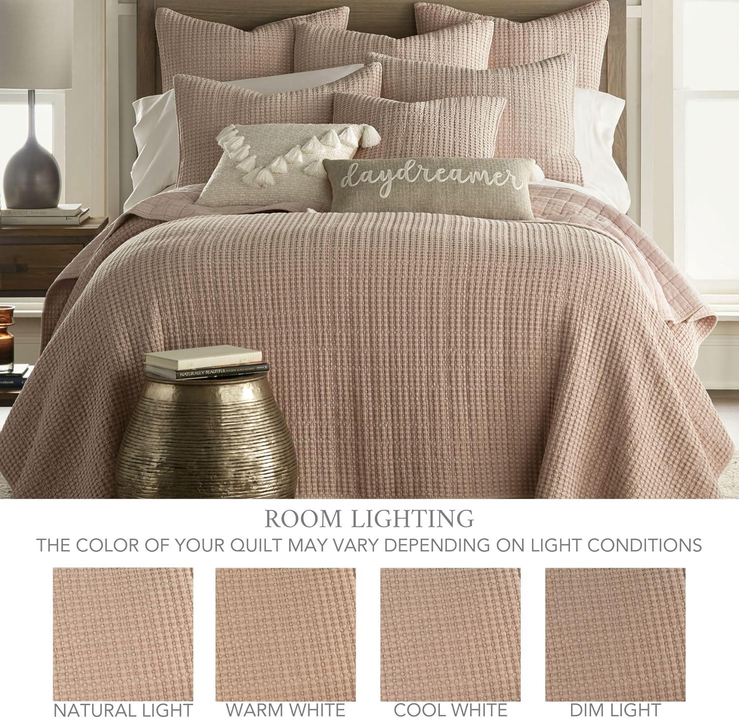 Mills Waffle Blush Bedspread Set - King Bedspread and Two King Pillow Shams - Levtex Home