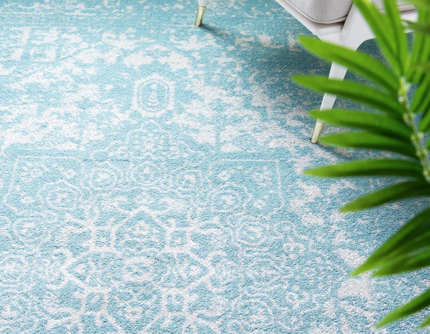 Aqua Medallion Square Synthetic Easy Care Rug