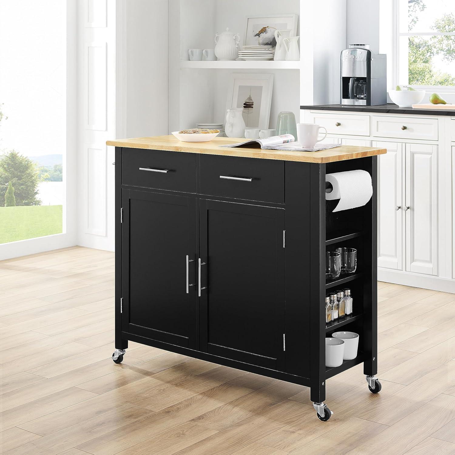 Crosley Savannah Wood Top Kitchen Island Cart in Black