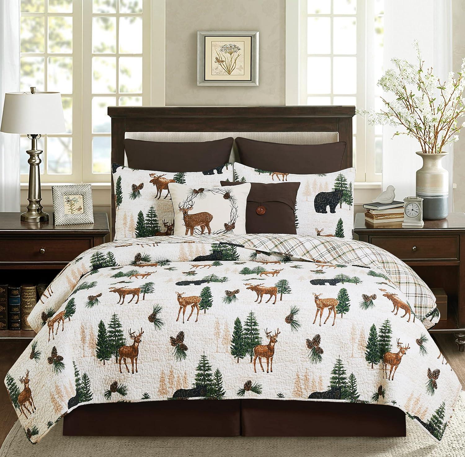 Noland Pines Brown Cotton Reversible Full Quilt Set